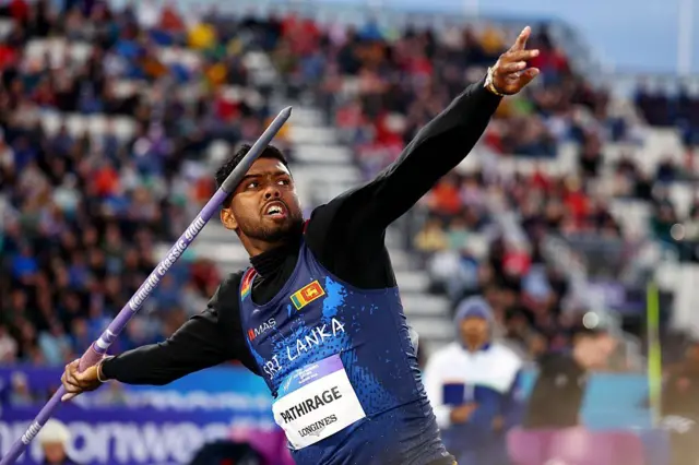 Rumesh Tharanga Pathirage of Team Sri Lanka competes in the Men's Javelin Throw Final during the Athletics on day eight of the Glasgow 2026 Commonwealth Games at Scotstoun Stadium on July 31, 2026 in Glasgow, Scotland. (Photo by Dean Mouhtaropoulos/Getty Images)