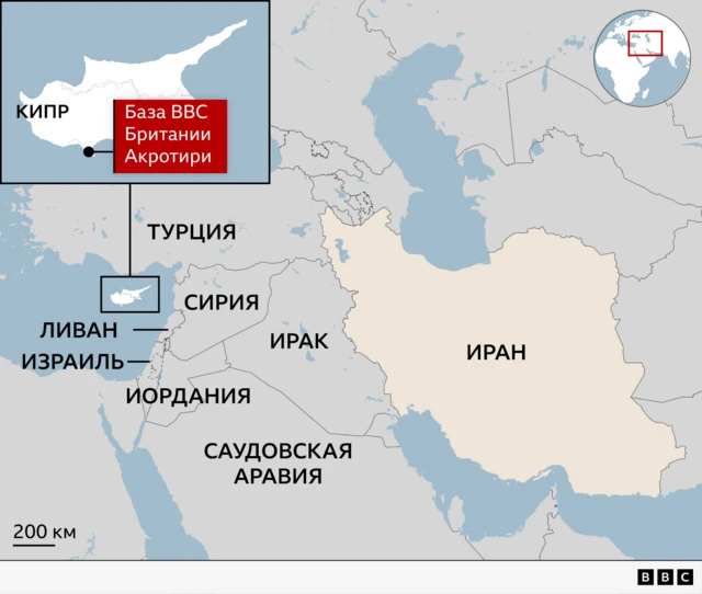 Карта Ближнего Востока, на которой указан Кипр