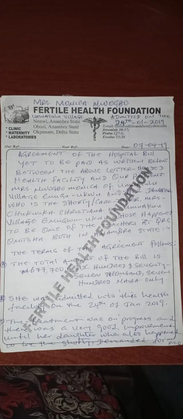 Akwụkwọ nkwekọrịta Christiana na Walter Igbokwe maka ị kwụ ụgwọ ya, dịka Chukwuka siri gwa BBC Igbo