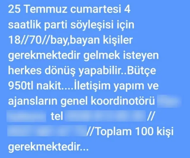 figüran kiralanması ile ilgili mesaj görüntüsü