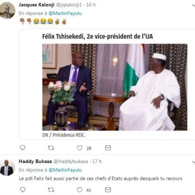 Certaines réactions à la demande de Martin Fayulu sur Twitter.