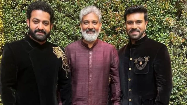 Jr NTR, SS Rajamouli and Ram Charan at the Oscars