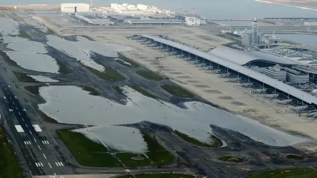 Aerial photo of airport with flooded runways