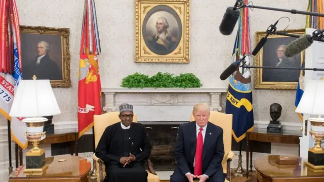 Shugaba Muhammadu Buhari da shugaba Donald Trump na jawabi