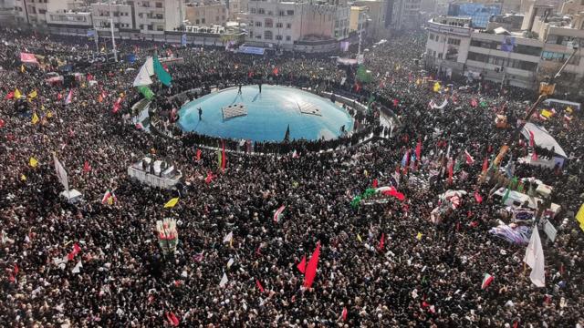 Huge crowds pack Tehran for the funeral of Qasem Soleimani