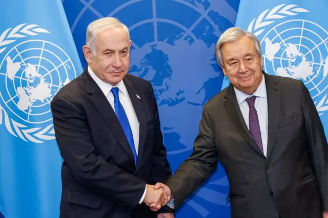 Olootu ijọba Isreal, Benjamin Netanyahu ati akọwe agba ajọ UN, António Guterres.