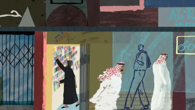 رسم تخيلي لأحد متاجر الموسيقى في المملكة العربية