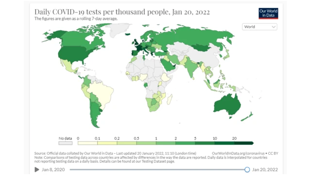 Mapa mostrando testagem por mil habitantes