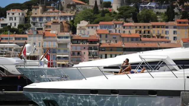 Dos personas en un yate de lujo.