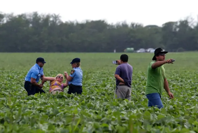 Sofía Gatica is arrested after trying to stop the spraying of weedkiller in Dique Chico, Cordoba province, Argentina, on January 20, 2018. 