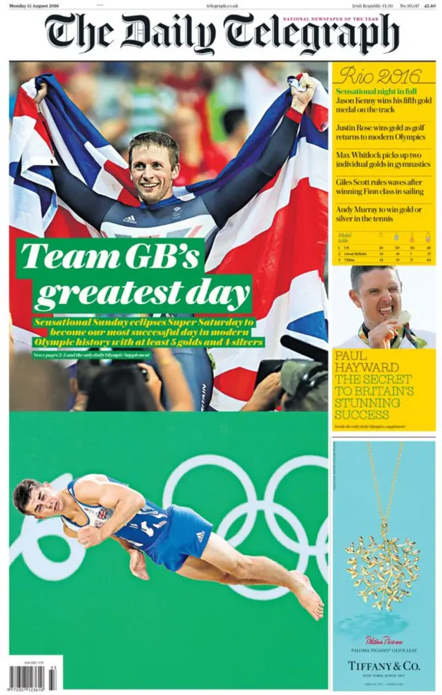 The Daily Telegraph'ın baş sayfası.