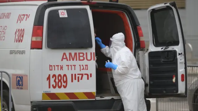 File photo of an Israeli ambulance and medic