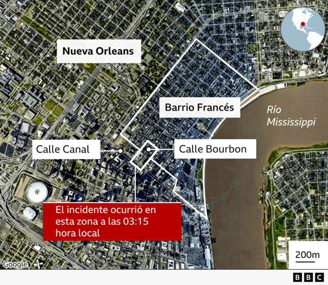 Mapa de Nueva Orleans muestra el lugar del incidente