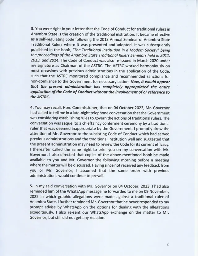 Akwụkwọ ozi Igwe Nnaemeka Achebe degara Komishona