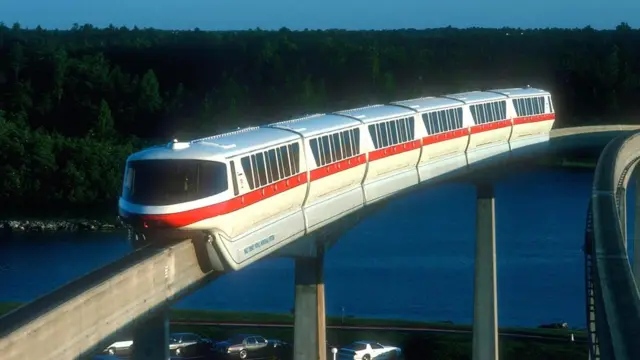 В "Диснейуорлде" штата Флорида (США) работает монорельсовая система протяженностью 24 километра с тремя линиями и 12 поездами