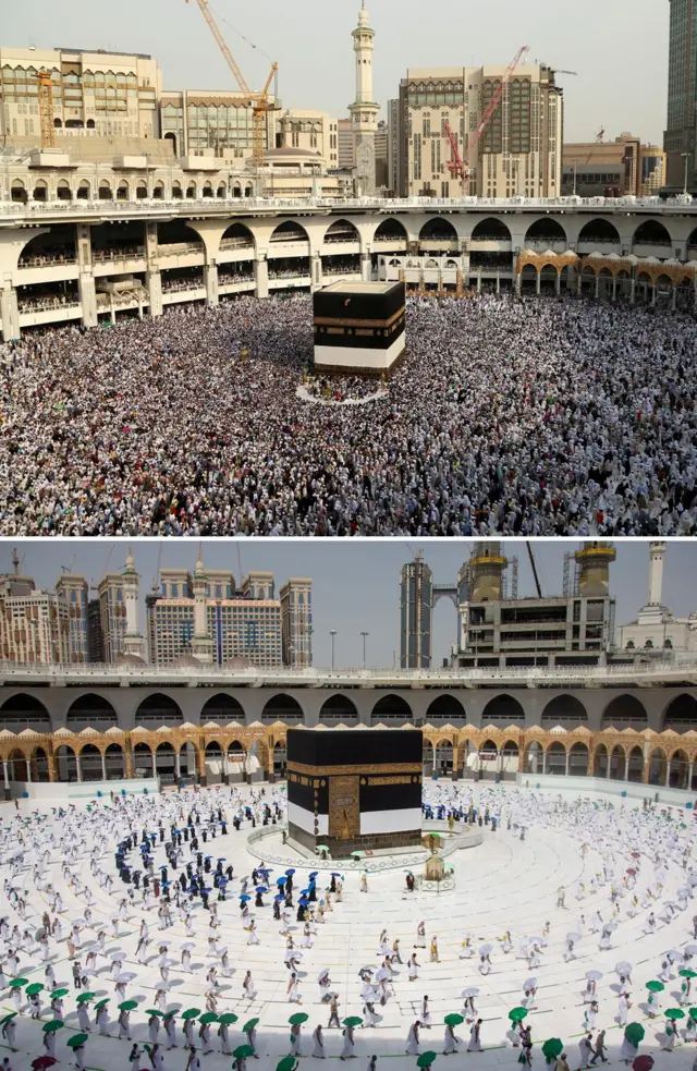 صورة تقارن بين عدد الحجيج عام 2016 و2020