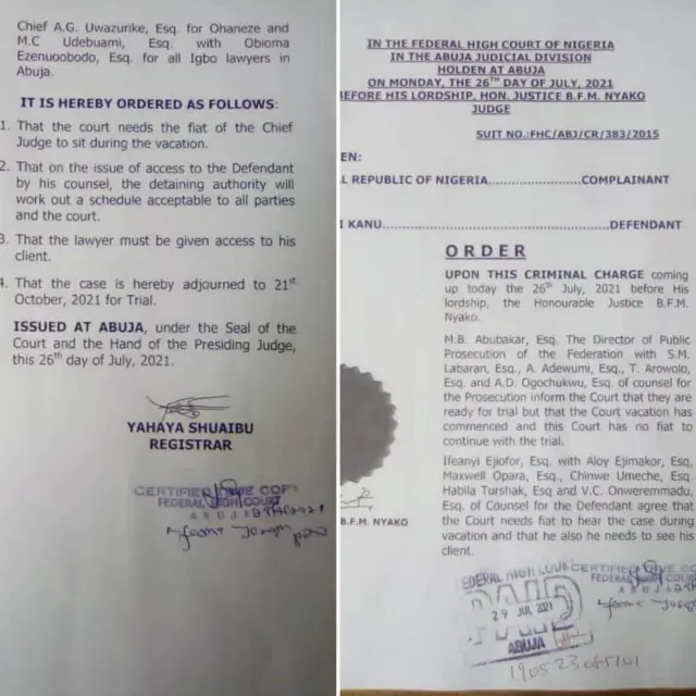 Akwụkwọ ikike e nyere ka ndị ọkaiwu Nnamdi Kanu hụụ ya anya