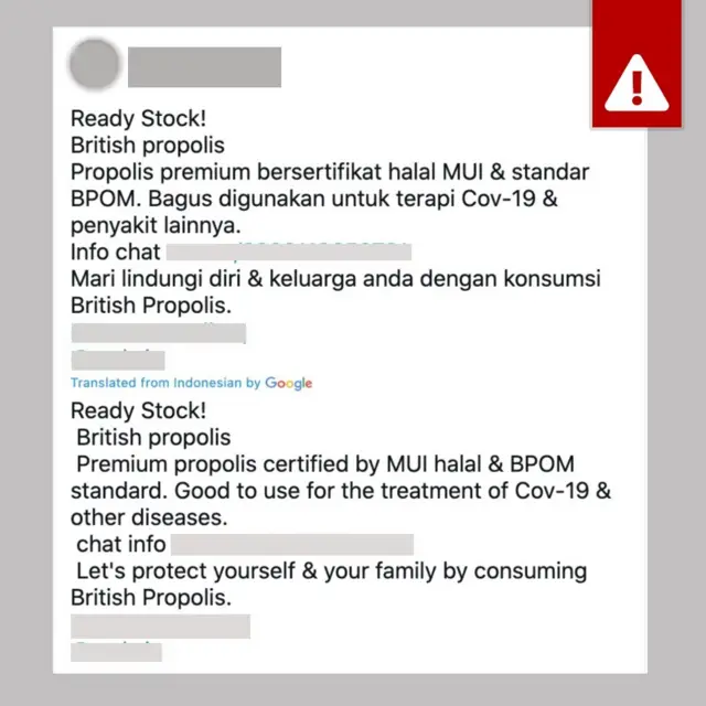 Screengrab of social post promoting propolis