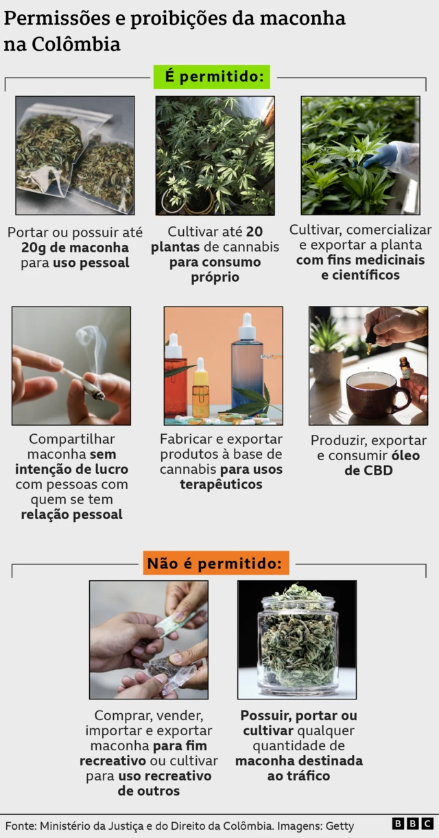 Gráfico mostra regras para maconha na Colômbia