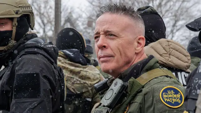 Gregory Bovino alongside border patrol officers in Minneapolis in January 2026.