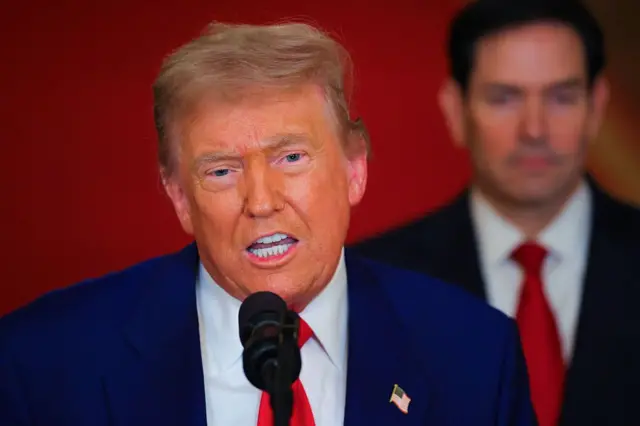Donald Trump y Marco Rubio en el anuncio de los ataques a bases nucleares en Irán.