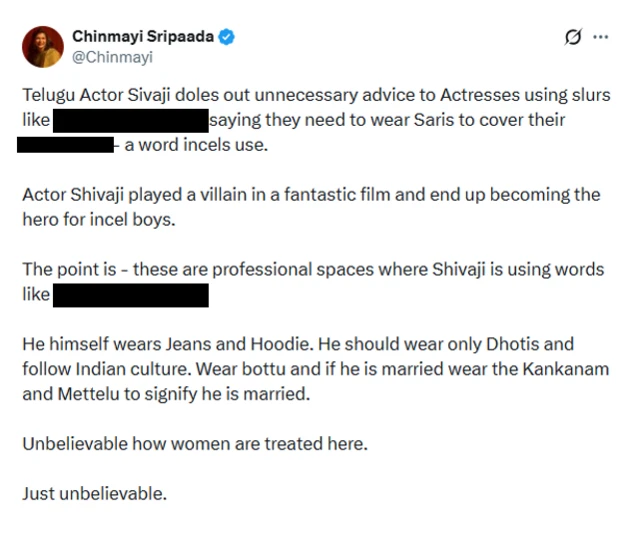 Chinmayi tweet on Sivaji comments