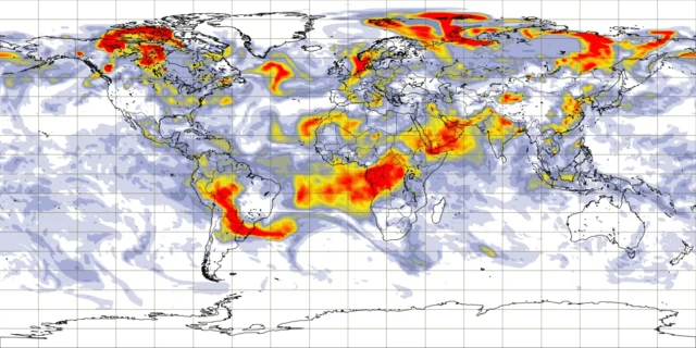 Mapa mundi com manchas vermelhas principalmente na América do Sul e na África 