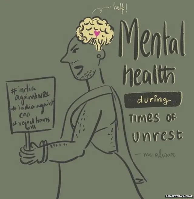 नए नागरिकता क़ानून का विरोध करती एक महिला का स्कैच