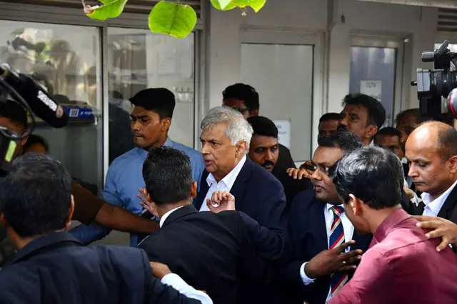 Sri Lanka's former president Ranil Wickremesinghe arrives at court in Colombo, Sri Lanka, on August 22, 2025, following his arrest over allegations of misusing state funds during a visit to London in 2023, marking the first-ever arrest of a former Sri Lankan president