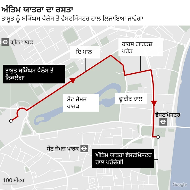 ਮਹਾਰਾਣੀ ਦੀ ਅੰਤਿਮ ਯਾਤਰਾ ਦਾ ਰੂਟ