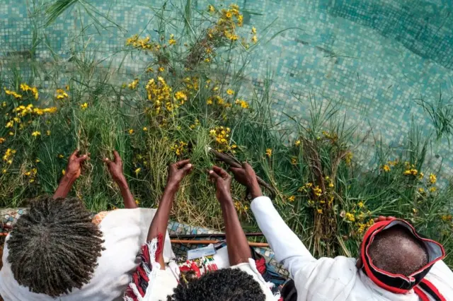 People soak flowers in water.