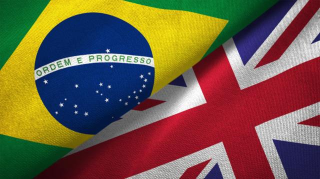 Montagem das bandeiras do Brasil e do Reino Unido