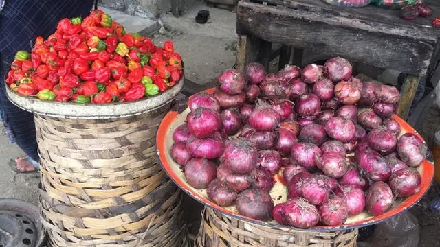 Baskets of Pepper and Onions