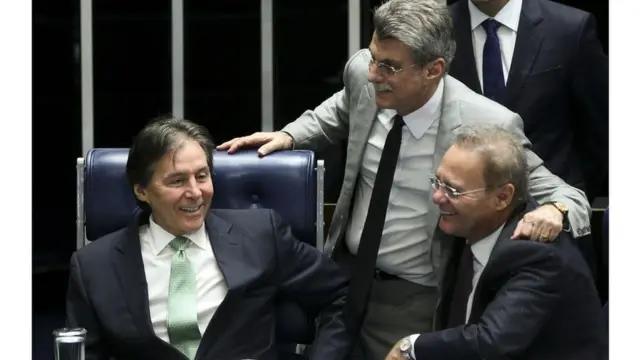 Senadores Eunício Oliveira, Romero Jucá e Renan Calheiros