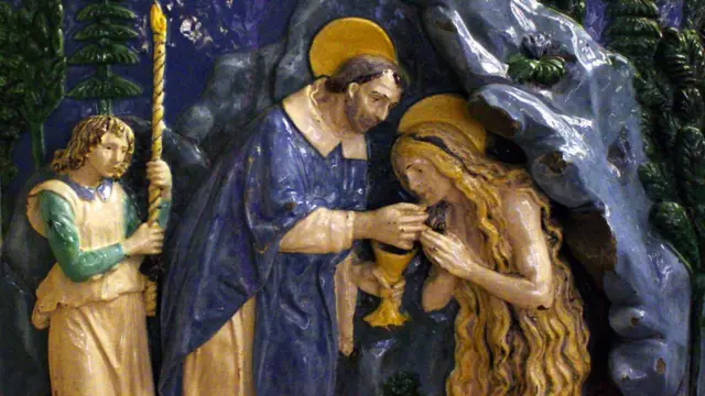 Maria Madalena recebendoaplicativo para jogos de loteriaúltima comunhão, por Andrea Della Robbia