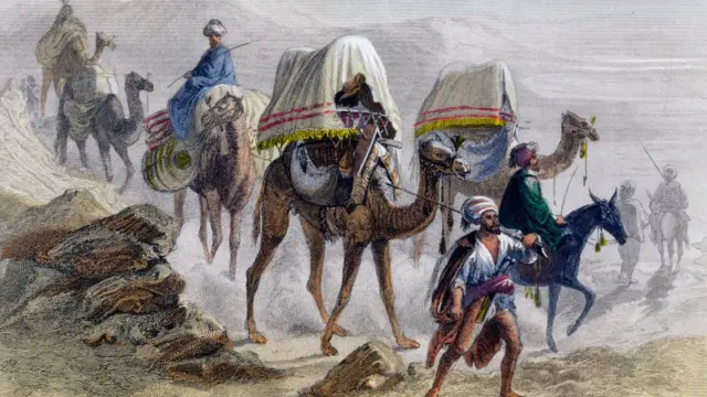 ઊંટ તથા ઘોડાના કાફલા સાથે વણજારા સામાનની હેરફેર કરતા