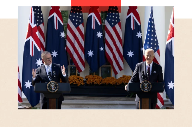 美国总统拜登在华盛顿接待澳洲总理阿尔巴尼斯进行国是访问。