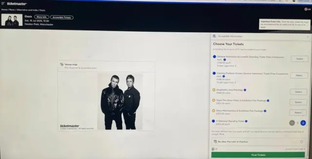 Uma capturasegredo para ganhar na roletatela do site da Ticketmaster mostra informaçõessegredo para ganhar na roletapreçossegredo para ganhar na roletademanda para o show do Oasissegredo para ganhar na roletaManchester.