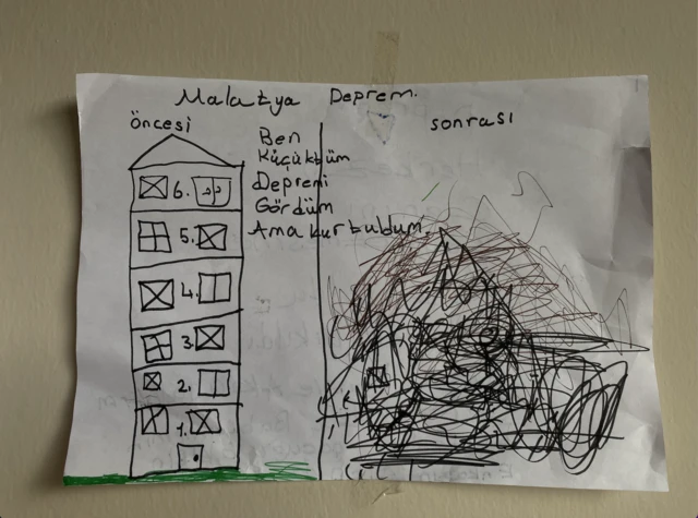 Depremzede çocuğun çizdiği resim