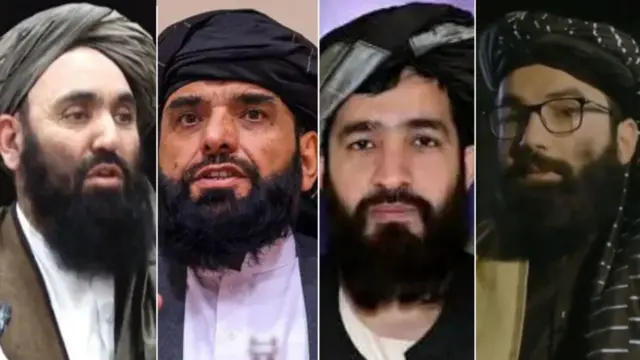 عکس از چهار مقام حکومت طالبان شامل رحمت‌الله نجیب (معین وزیر داخله)، سهیل شاهین (سفیر در دوحه)، انس حقانی (عضو کمیسیون سیاسی حکومت طالبان) و عبدالقهار بلخی (یکی از مقامات وزارت خارجه) که در مذاکرات ریاض حضور داشتند.