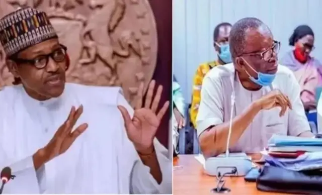 Collage foto of Buhari and Asuu chair Prof. Osodeke