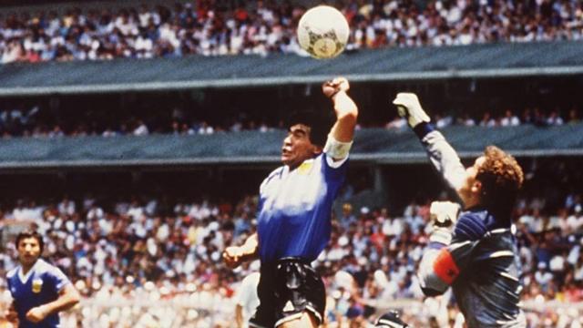Diego Maradona and Peter Shilton at Mexico '86