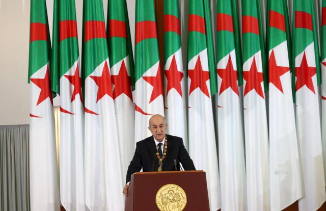 الرئيس الجزائري عبد المجيد تبون يلقي كلمة خلال حفل أداء اليمين في الجزائر العاصمة ، الجزائر في 19 ديسمبر 2019