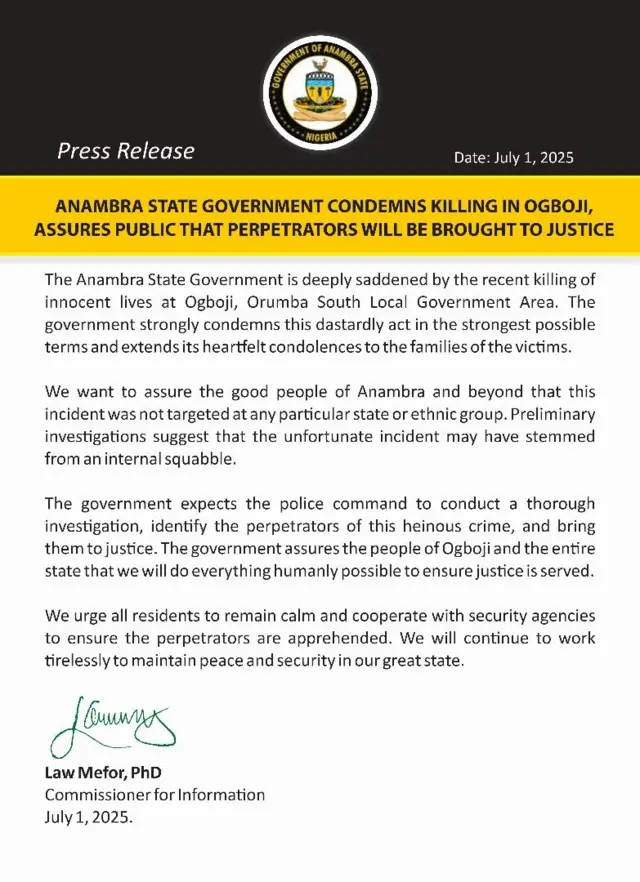 Kọmishọna na-ahụ maka mgbasaozi n'Anambra steeti bụ Law Mefor kwuru nke a oge BBC igbo kpọrọ ya n'ekwentị n'ụbọchị Wenezde 2 Julaị 2025.