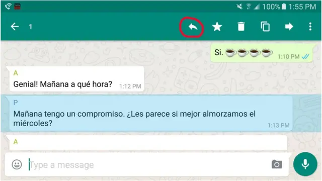 Pantalla, conversación Whatsapp