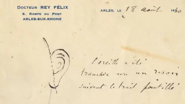 Письмо французского провинциального врача Феликса Рэя, показывающее, какую часть уха отрезал себе Ван Гог в декабре 1888 года