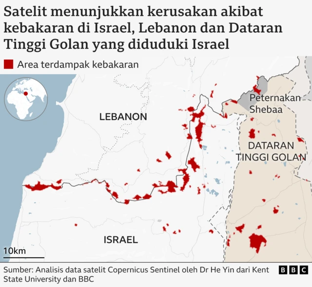 peta Lebanon, Israel, dataran tinggi Golan