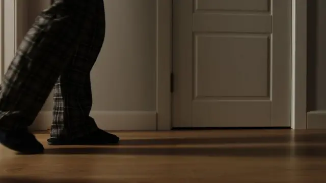 Image de pieds en pyjamas qui marchent