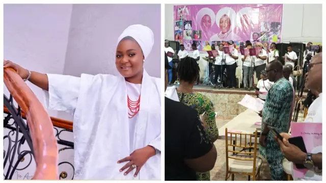 Oloogbe Bunmi Akinnaanu lapa osi, diẹ lara awọn eeyan nibi eto orin onigbagbọ ati abẹla titan to waye niluu Eko, eyi ti ẹbi Oloogbe gbe kale lo wa lapa ọtun .