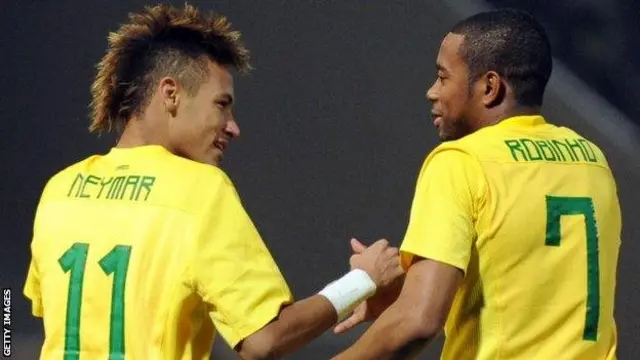 Neymar made his scoring debut alongside his idol Robinho as Brazil beat United States in a friendly in 2010